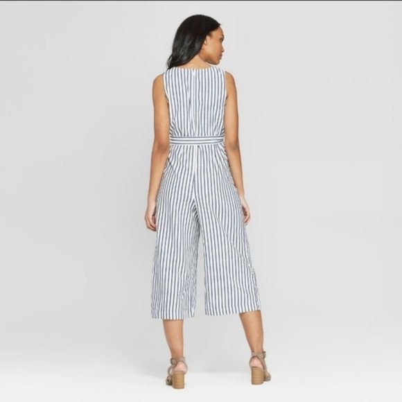 NEW Universal Thread Cotton Navy Blue White Stipe Sleeveless Jumpsuit-XL - Picture 3 of 6